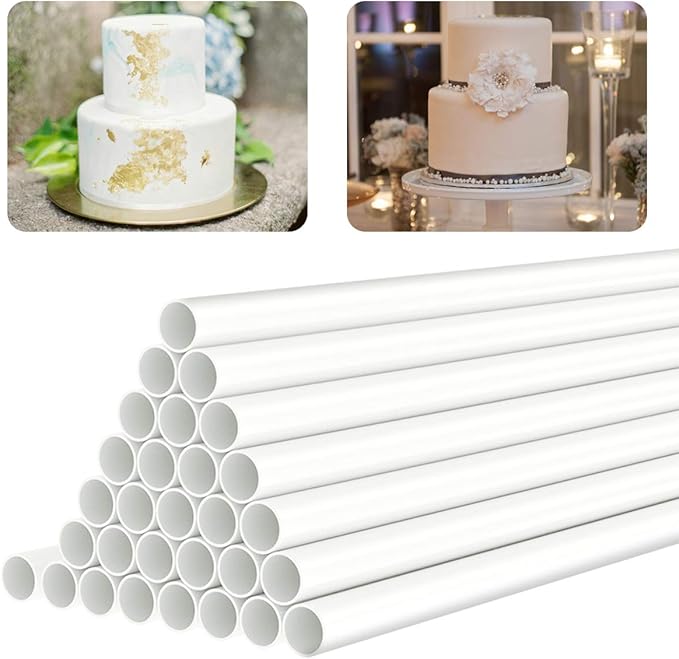 White Plastic Cake Dowel Rods for Tiered Cake Construction and Stacking Supporting Cake Round Dowels Straws with 0.4 Inch Diameter (12 Inch Length)