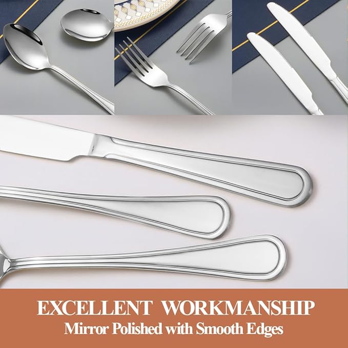 20 Pcs Silverware Set for 4 with Simple Striped Handle Design, Food Grade Stainless Steel Flatware Set, Eating Utensils Sets Include Fork/Knife/Spoon, Reusable Cutlery Set, Dishwasher Safe