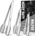 Walfos Kitchen Tongs for Cooking, 600℉ Heat Resistant Stainless Steel Tongs, All Metal Heavy Duty Tongs For Food ,BBQ Grilling - 7 ，9 and 12 Inch ,Set of 3