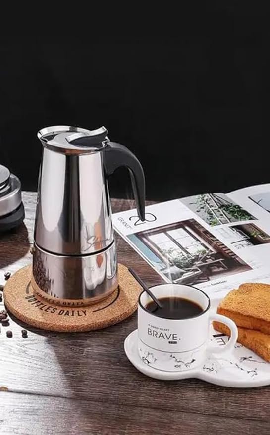 Coffee Maker 4 Cup Moka Pot Stainless Steel Percolator coffee pot Espresso Maker, Compatible with Gas, Electric, Ceramic, and Induction stovetops(6.6 fl oz/200 ml)