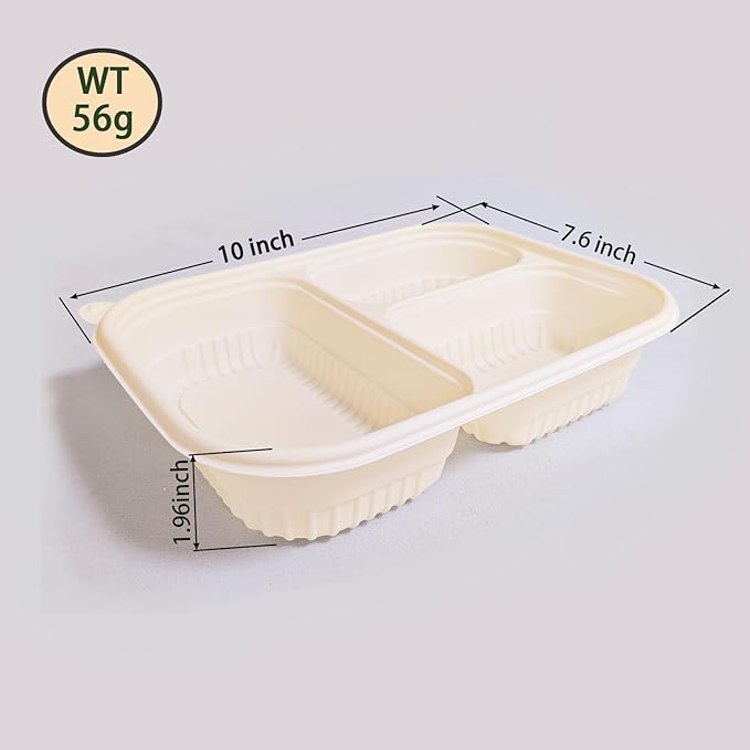 30 Pack of 3-Compartment Disposable Meal Prep Container, 36 Ounce Pre Meal Container, Food Storage Bento Box. Reusable Takeaway Container, Stackable, Microwave Refrigerator Safe.