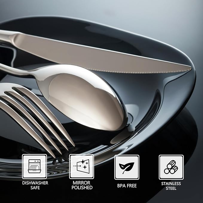 SANTUO Stainless Steel 12PCS Dinner Set combo with 4 Dinner Knives, 4 Dinner Forks, 4 Dinner Spoons，Silverware Set for Home, Kitchen and Restaurant, Mirror Polished& Dishwasher Safe