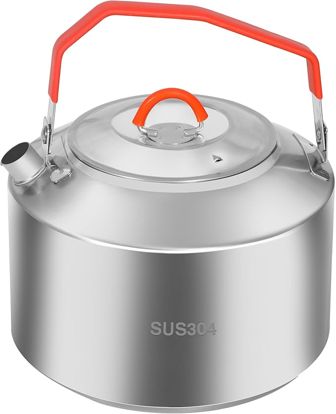 REDCAMP 1.6L Outdoor Camping Kettle, Lightweight Stainless Steel Water Pot with Carrying Bag, Compact Camp Tea Kettle Coffee Pot for Hiking Picnic Camping