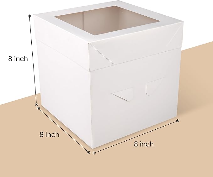 Cakebon Cake Boxes with Boards - 8 Inch Round Cake Drum Black - Box With Window for Birthdays, Weddings and Parties (1pc Each, 2pcs Total)