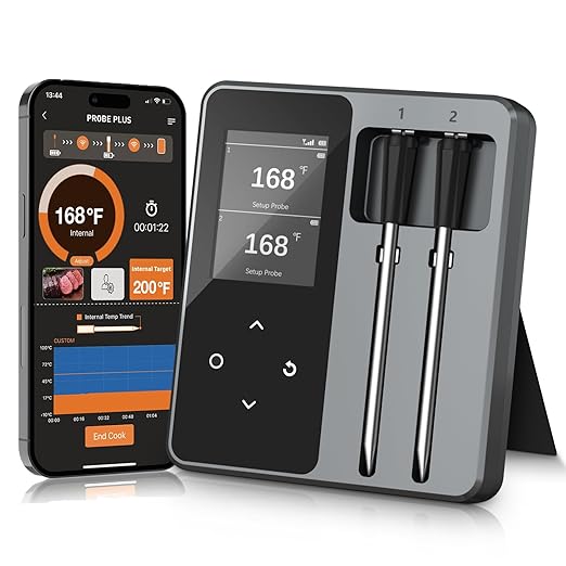 Meat Thermometer, Maypott 2 Probes Wireless Digital Instant Read Meat Steak Thermometer Probe for BBQ Grill, Oven, Kitchen iOS & Andorid APP 2000mAh BBQ Accessories Adult Thermometer