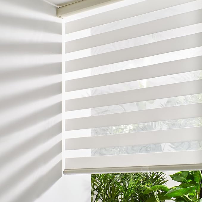 Persilux Cordless Zebra Blinds for Windows (36" W X 72" H, Cream) Free-Stop Windows Shades Dual Layer Light Control for Day and Night, Light Filtering Sheer Shades for Home, Easy to Install