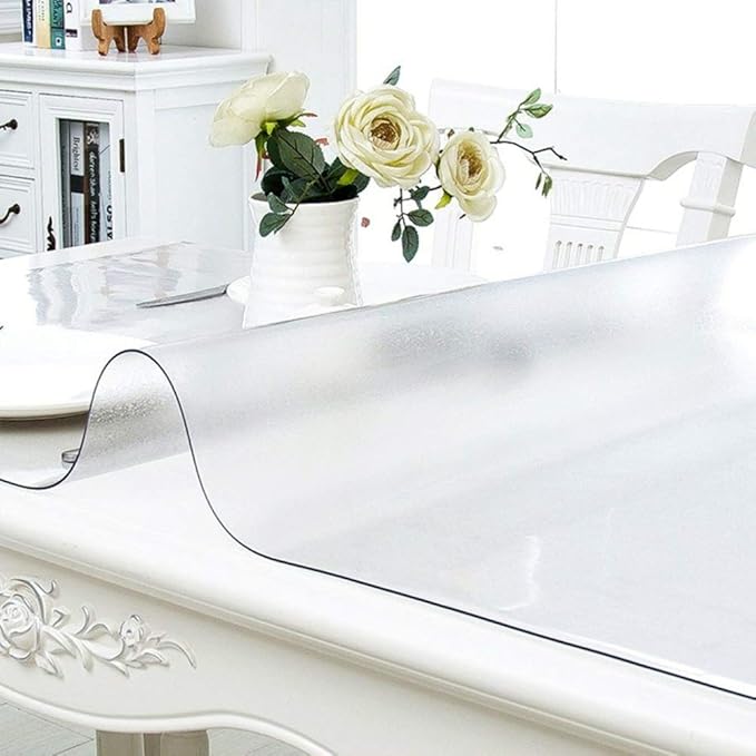 NECAUX Custom 52 x 96 Inch Frosted Table Cover Protector, 1.5mm Thick Wood Grain Transparent Table Pad Non-Slip Tablecloth Plastic Protective Pad for 8 Foot Dining Living Room Table Conference Table
