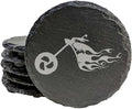 Ride The Fire: Flaming Chopper Motorcycle Coasters - Round Slate - Set of 8