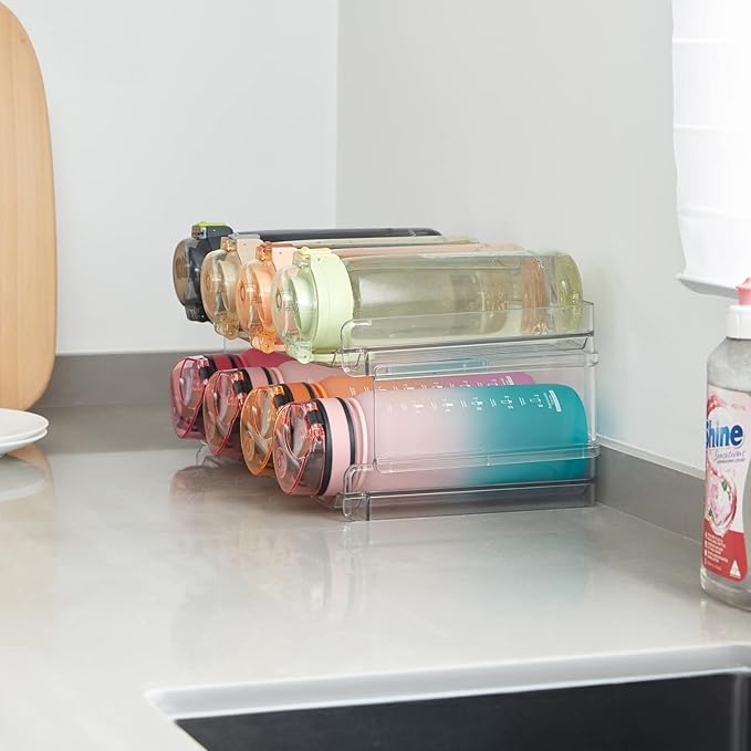 Lifewit Stackable Water Bottle Organizer for Cabinet, Plastic Bottle Holder Fits Bottles & Tumblers up to 3.8" Diameter, Pantry, Countertop & Fridge, 2 Tier Holds 8 Bottles, 2 Pack
