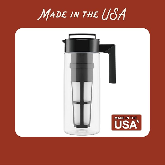 Takeya Flash Chill Iced Tea Maker - Airtight & Durable Iced Tea Maker Jug with Silicone Carry Handle - Leak-Proof & Lightweight Tea Infuser with Patented Flash Chill Technology - 2 Quart, Raspberry