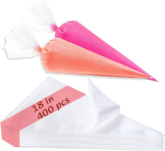 18 Inch Piping Bags, 400pcs Disposable Decorating Pastry Bags, Large Thickened Plastic Anti-Burst Non-Slip Icing Bags for Cookie and Cake Decorating (18 inch)