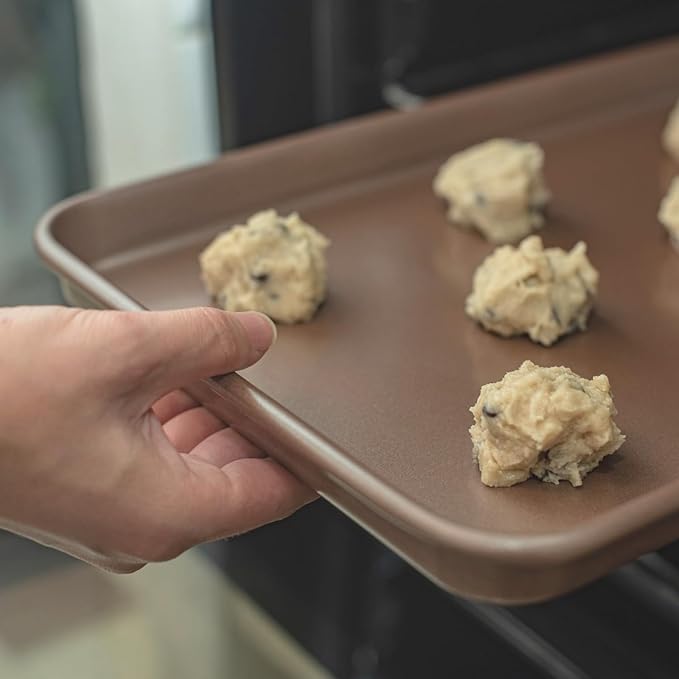 HAPPIELS Nonstick 9x13 inch Quarter Baking Sheet Set of 2 | PFOA & BPA Free Non Toxic 13x9 inches Cookie Sheets | Best Non stick Cooking Pans, Small Tray for Toaster Oven | Nontoxic Baking Pan 9 x 13