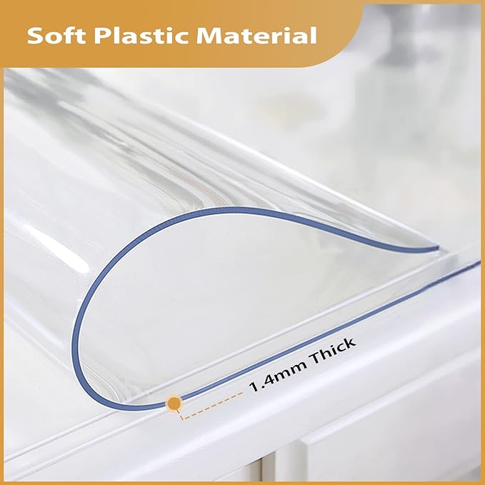 Clear Table Protector 30 x 60 Inch, 1.4mm Thick Waterproof PVC Plastic Table Cover, Durable Table Pad for Dining Room, Kitchen, Writing Desk, and Coffee Tables