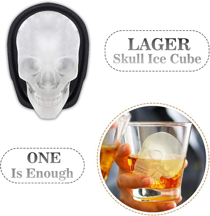Extra Large 3D Skull Ice Cube Mold Silicone Ice Molds for Whiskey Ice Cube Trays with Funnel for Big Mouth Cup Skull Ice Maker with Resin Chocolate sugar Whiskey Ice Mold for Parties (4 PCS)