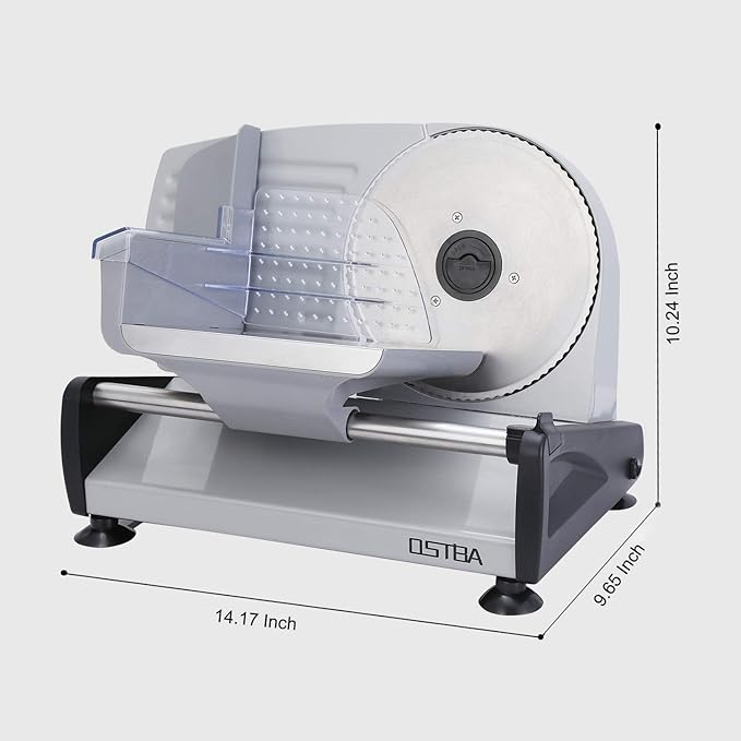 OSTBA Electric Deli Meat Slicer, 200W Food Slicer with 0-15mm Adjustable Thickness, 7.5” Removable Stainless Steel Blade & Food Carriage, Child Safety Lock, Easy to Clean - For Home Use