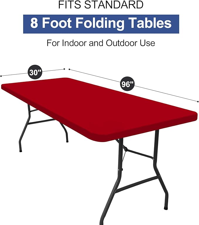 homing Rectangle Table Cloth Cover, Waterproof Polyester Elastic Fitted Tablecloth, Fits for 8 Foot Folding Tables, Washable Table Protector for Christmas, Holiday, Party (Red, 30" x 96")