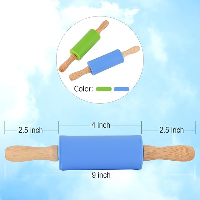 Mini Silicone Rolling Pin for Kids, Non-stick Surface Wood Handle, 9 Inch 1 Pack Yellow