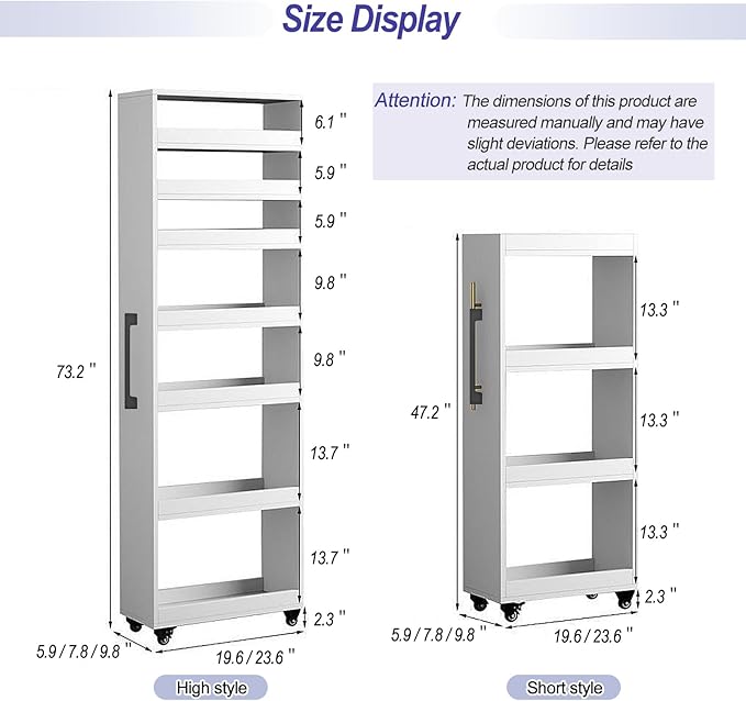 7-Tier Slim Storage Cart, Wooden Rolling Pantry Cabinet with Wheels, Narrow Shelf Organizer for Kitchen, Bakers Rack, Dining Room, Closet, Small Spaces Teak 73.2''H*9.8''W*19.6''D