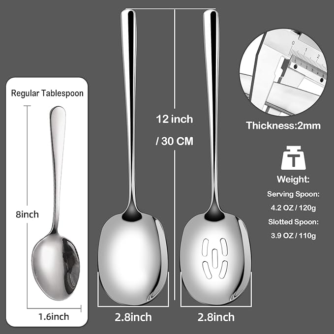 SOLEADER Extra Large Slotted Serving Spoon, 12 Inch Stainless Steel, Slotted Spoons for Cooking, Buffet Silverware, Dishwasher Safe, Pack of 12