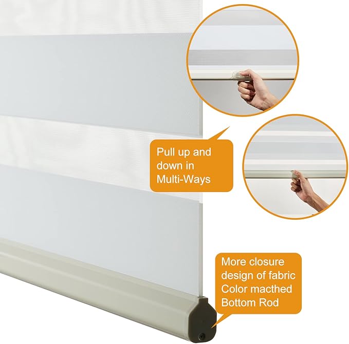 Persilux Cordless Zebra Roller Window Shades Free-Stop Roller Blinds (32" W X 72" H, Cream) Light Control for Day and Night, Light Filtering Sheer Roller Shades for Windows, Easy to Install