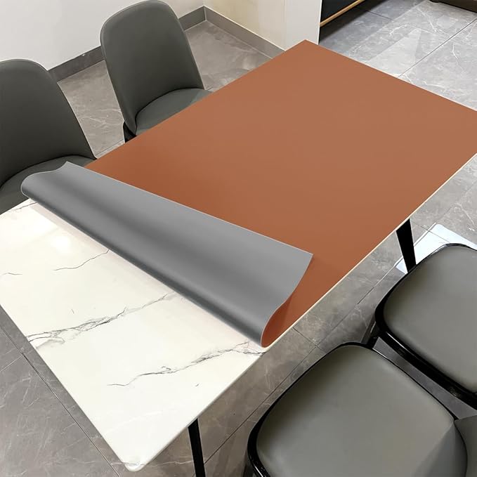 Leather Table Cover,1.8mm Thick,30x60 Inch Desk Cover,Large Desk Mat,Table Protector,Table Cover Protector,Desk Covers On Top of Desks(Brown+Gray,30x60)