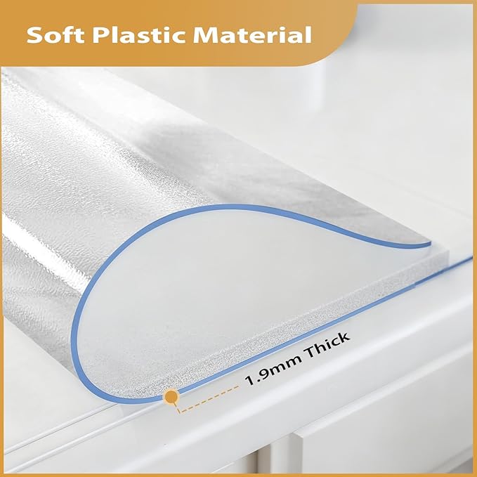 Frosted Table Protector 42 x 78 Inch, 1.9mm Thick Waterproof PVC Plastic Table Cover, Durable Table Pad for Dining Room, Kitchen, Writing Desk, and Coffee Tables