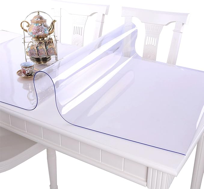 NECAUX Custom 56 x 103 Inch Clear Table Cover Protector, 1.5mm Thick Wood Grain Transparent Table Pad Non-Slip Tablecloth Plastic Protective Pad for Dining Room Table Conference Table Meeting Table