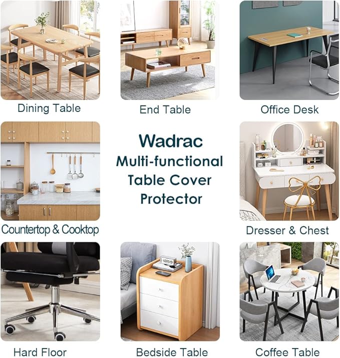Wadrac 18x55.2 Clear Plastic Dining Tablecloth Protector Crystal PVC Table Cover Protector 1.5mm Thick Rectangle Office Desk Mat Cover Coffee Table Pad for Home End Table Night Stand Dresser Cabinet