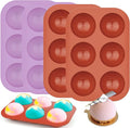 4Pack 6-Cavity Semi Sphere Silicone Mold, Baking Mold for Making Hot Chocolate Bomb, Cake, Jelly, Dome Mousse ((2Pcs Purple + 2Pcs Red))