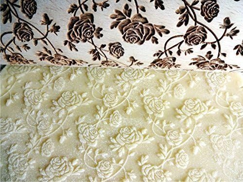 Embossing rolling pin ROSES WREATH. Wooden embossing rolling pin with roses. Wild rose. Summer flower. Floral rolling pin. Mother's Day gift