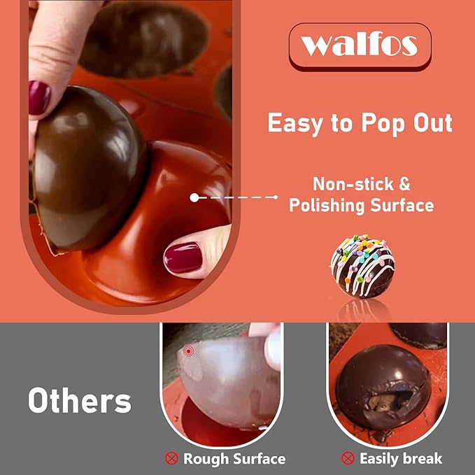 Large 6-Cavity Semi Sphere Silicone Mold, Half Sphere Silicone Baking Molds for Making Chocolate, Cake, Jelly, Dome Mousse (2 Packs)