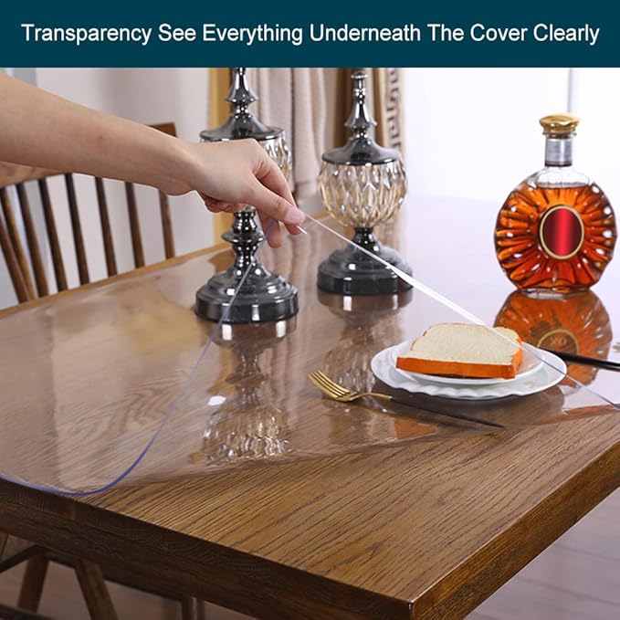 Custom 1.5mm Thick Crystal Clear PVC Table Pad for 4 Foot Tables 48 x 48 Inch Water Resistant Plastic Table Protector Rectangular Vinyl Non-Slip Desk Mat for Coffee Table, Writing Desk Outdoor Kitchen