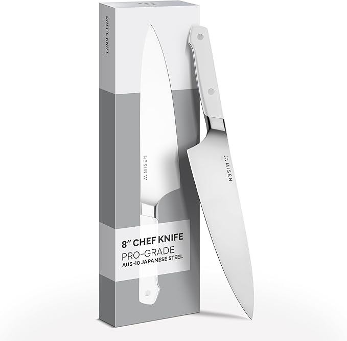 Misen 8" Chef Knife – High Carbon Japanese AUS-10 Stainless Steel – Hybrid German & Japanese Blade – Precision Kitchen Knife for Professionals & Home Cooks – Ultimate Cutting Performance - White