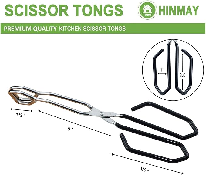 Stainless Steel Scissor Tongs with Black Handle 11-Inch Heavy Duty Wire Tongs