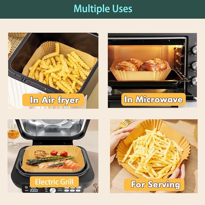 parchment paper for air fryer, 8.9inch square air fryer liners disposable,125PCS Non-stick parchment paper sheets for 8-12QT airfryer liners, Baking, Roasting Microwave