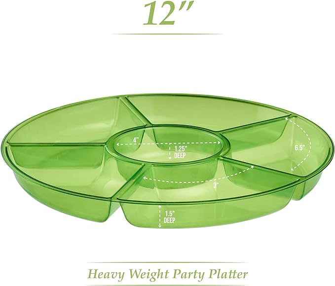 Plasticpro 6 Sectional Round Plastic Serving Tray/Platter (4, Green)