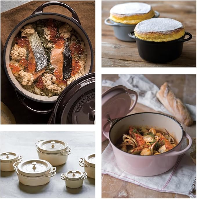 Vermicular Oven Pot | Non-Toxic Enameled Cast Iron Pot | 18cm (1.8 Qt) | Oven-safe | Induction-compatible | Dutch Oven | Made in Japan | Serves 1-2 | Pearl Brown