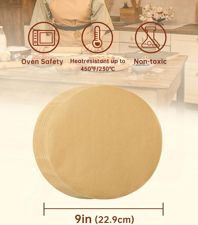 Katbite 200Pcs 9 Inch Parchment Paper Rounds, Unbleached & Non-stick, Precut Parchment Circles for Cheesecake Spring Pans, Storage/Freezing Hamburger Patties