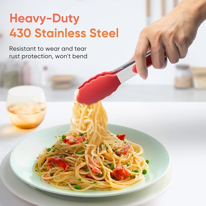 Small Silicone Tongs for Cooking,3 PCS 7-Inch Mini Serving Tong-600°F Heat Resistant Non Stick Stainless Steel Tong s with Silicone Tips Food Tong Cooking Tongs for Salad,Buffet Serving