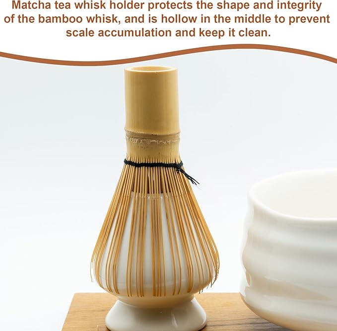 HARFINGTON Ceramic Chasen Stand 65mm Matcha Whisk Holder Teas Set Whisks Stand Traditional Matcha Tea Chasen Holder Tea Set Accessories for Tea Tasting, Gray White