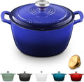 Signature Enameled Cast Iron Dutch Oven, Non-Stick Serving Pot with Tight Fitting Lid for Perfect Roasting, Baking, Sauteing, and Bread Making | 3.5Q (3.3L) - Indigo Blue