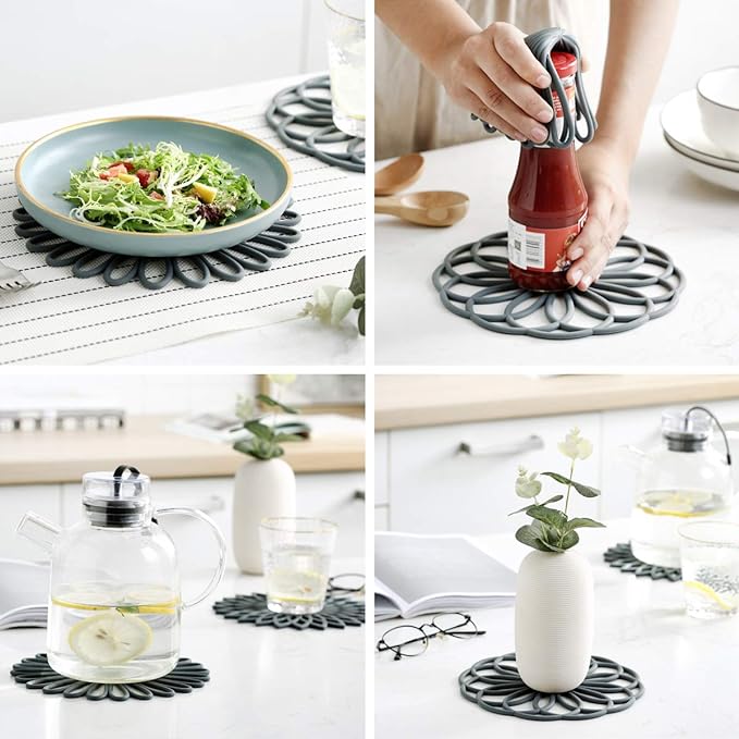 Set of 3 Silicone Trivet Mat - Hot Pot Holder Hot Pads for Table & Countertop - Trivet for Hot Dishes - Non-Slip & Heat Resistant Modern Kitchen Hot Pads for Pots & Pans, Yellow