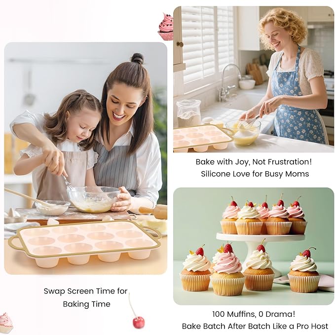 Silicone Muffin Pans for Baking 1 Pack, 2.6 Inch with Metal Reinforced Frame, Regular Size Nonstick Cupcake Pan 12 Cups for Baking Homemade Muffins, Dishwasher Safe BPA Free-Light Yellow
