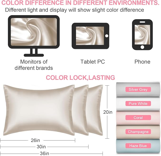 Silk Body Pillow Cover with Zipper, Mulberry Silk Pillow Cases Body Size Ultra Smooth and Soft Breathable Cooling Silk Satin Body Pillowcase for Hair and Skin (20x54 Inches, 1 Pack)