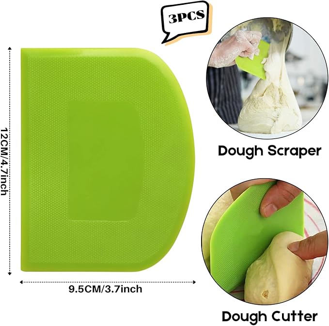 SURDOCA Dough Scraper Bench Scraper - 3P 4.7x3.7" Plastic Flexible Bowl Scraper, Sharp Edge & Angles Cake Scraper. Non-Slip Bakeware Decorating Tools Sculpting & Modeling Tools - Green+Pink+Yellow