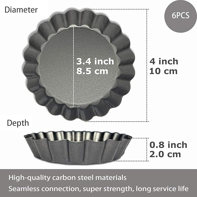 Tart Pans 4 Inch with Removable Bottom Fluted Pie Tart Pans, Round Non-Stick Pan Quiche Pan, for Baking Pizza Mousse Cakes, Christmas Dessert
