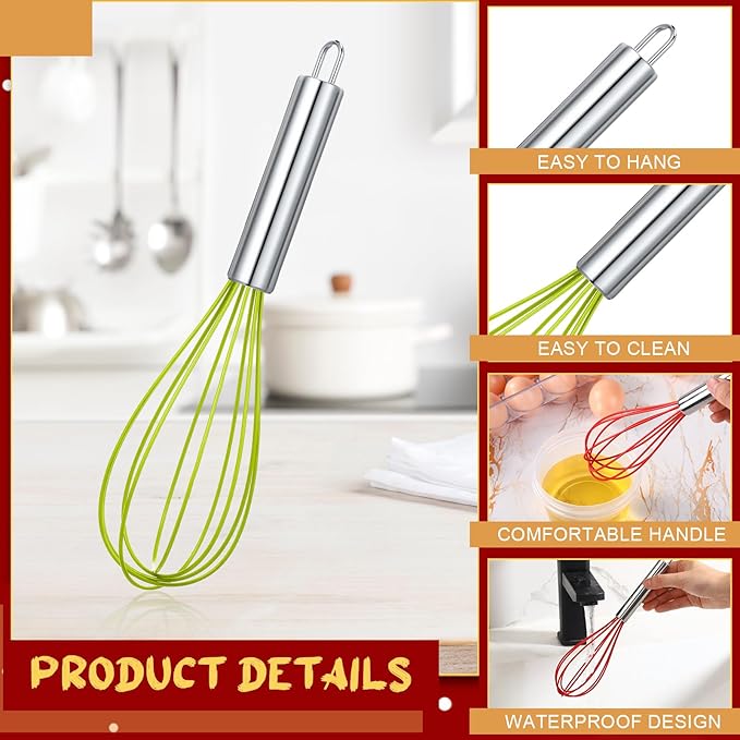 6 Sets 10 Inch Christmas Whisks Gifts DIY Fillable Christmas Tree Ornaments Xmas Colored Silicone Whisks for Cooking Heat Resistant Egg Beaters with Card Rope Bag for Candy Holder