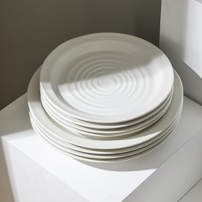 Stone Lain Orbit 24-Piece Dinnerware Set Stoneware, Plates and Bowls Set, Pasta Bowls, Microwave and Dishwasher Safe, Dish Set for 8, White
