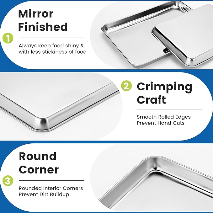 12 Pack Stainless Steel Baking Sheet Pans, 16" L × 12" W × 1" H Cookie Sheets for Toaster Oven, Rust-Resistant, Dishwasher Safe