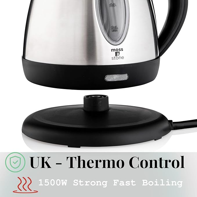 Moss & Stone 1.2L Stainless Steel Small Electric Kettle, Cordless 1500w Fast Boiling Pot, Portable Hot Water Electric Tea Kettle With Boil Dry Protection & Auto Shut-Off